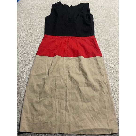 DKNY Women's Size 2 Sleeveless Colorblock Shift Dress Black Red Tan - Picture 2 of 11